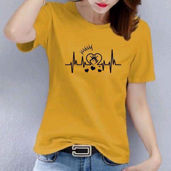 Kaos Oblong Wanita||Sablon DTF Berkualitas||Atasan Distro Baju Lengan Pendek||Motif Detak Mahkota Simple||Ukuran M,L,XL,XXL,||Kaos Fashion Santai.
