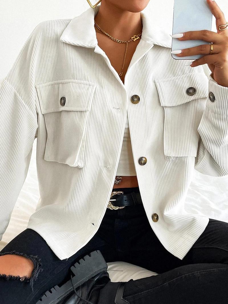 Product Introduction of Women's Solid Color Button Front Jacket, Casual Long Sleeve Outerwear for Spring & Fall, Ladies Clothes for Daily Wear Womenswear Coats 9
