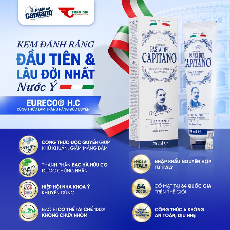   DEAL LIVE  Kem Đánh Răng Ý Pasta Del Capitano 1905 Cao Cấp Chứa Flouride Nhập Khẩu Từ Italia Trắng Răng Nữ Women sản phẩm đơn làm trắng làm trắng răng fast white kem đánh trắng răng sáng 