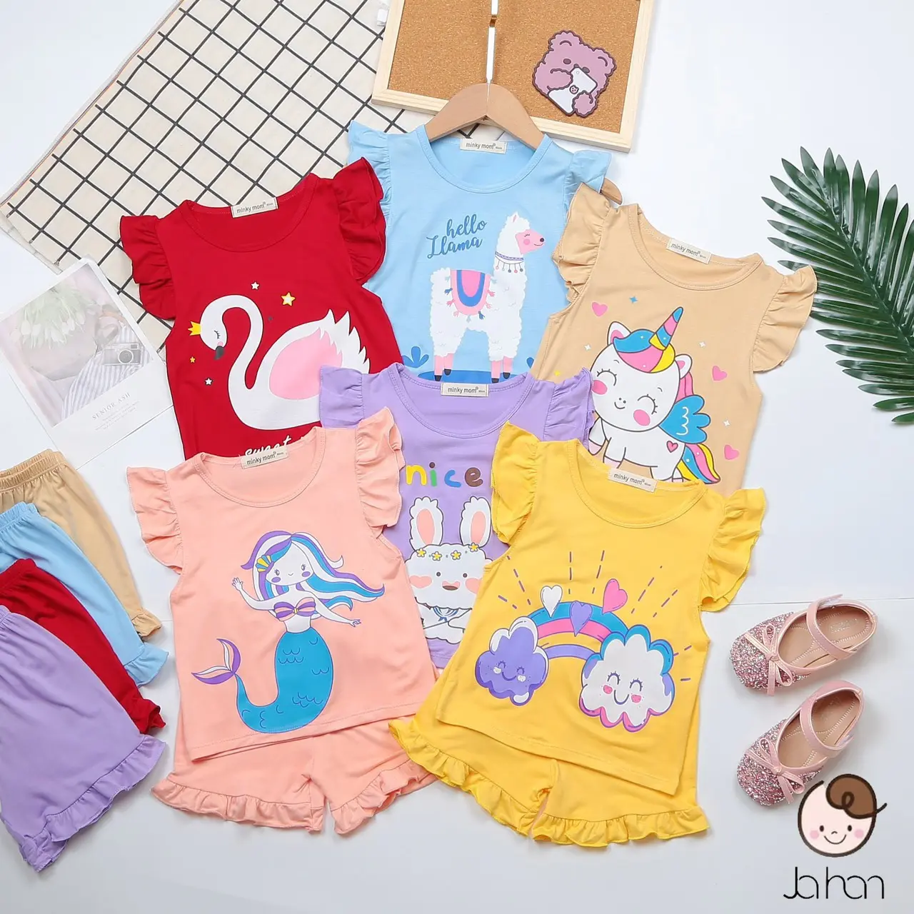 Bộ Cộc Tay Cánh Tiên Quần phối bèo cho bé Gái ( 9-24kg). Chất thun lạnh mềm mát