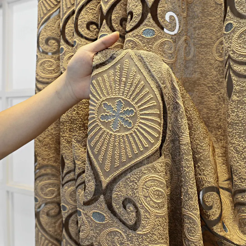 Vintage Window Curtain, Retro Jacquard Curtain, Hollow Sunshade Partition Curtain for Living Room Bedroom Office Balcony Home Decoration 4