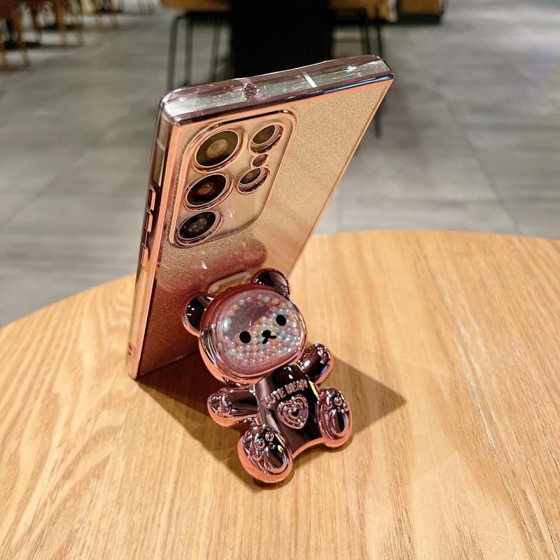Product Introduction of Cute Bear Design Phone Case with Holder, Glitter Phone Protective Cover, Phone Accessory Compatible with Samsung Galaxy S24 Ultra S23 S22 Ultra, Protector, Smartphone, Cellphone 12