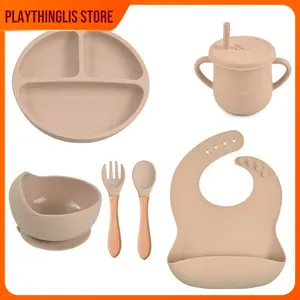 Perlengkapan Makan Bayi Silikon 6in1 Set MPASI - Praktis dan Lengkap untuk Digunakan di Rumah Maupun Travel, Mendukung Program Makan Sehat Anak