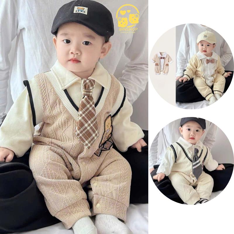 Body công tử chất trần bông cho bé trai dài tay thu đông bodysuit cho bé liền thân mẫu quần áo sơ sinh 0-12M. Voi