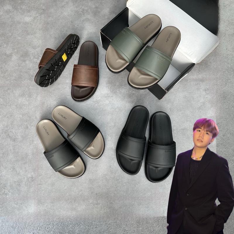 [ BO TRẦN ]  [ Khâu dấu chỉ ] Dép nam LUXURY quai ngang đơn giản, khâu chỉ toàn bộ. Đế đúc cao su êm chân.