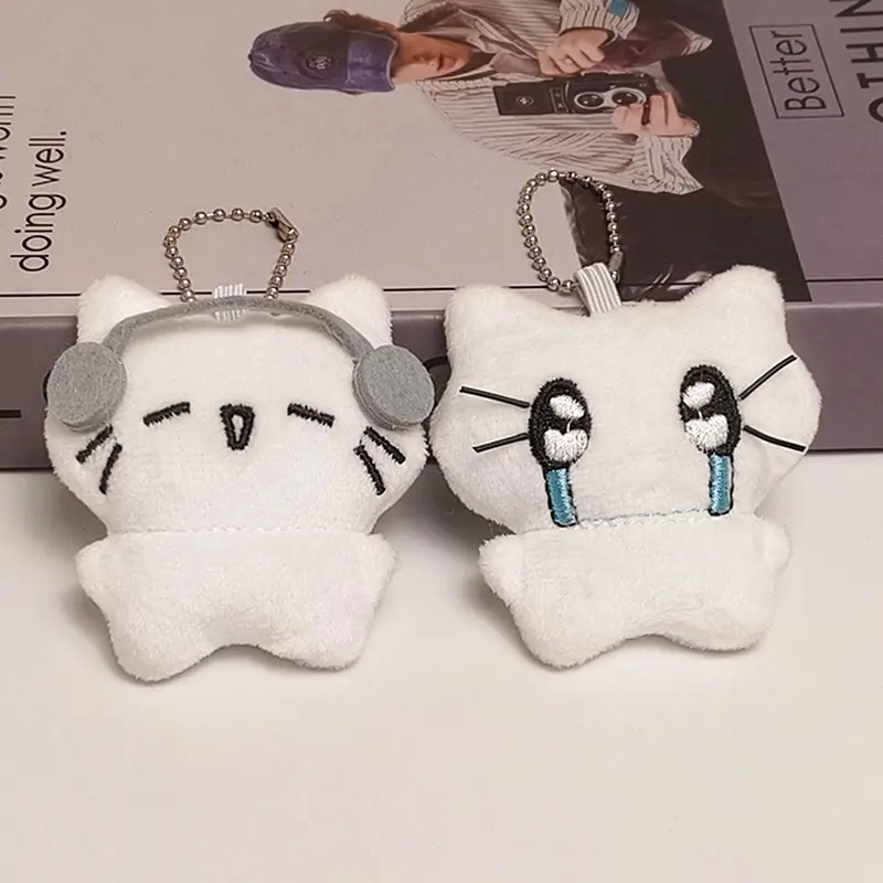 Bộ Tai Nghe Dễ Thương, Móc Chìa Khóa Cặp Đôi Mèo Con, Búp Bê Mèo Khóc Mini, Móc Khóa Nhồi Bông, Chó Hoạt Hình Và Mặt Dây Chuyền Túi Ong, Thích Hợp Để Đồ Trang Trí Ba Lô 3