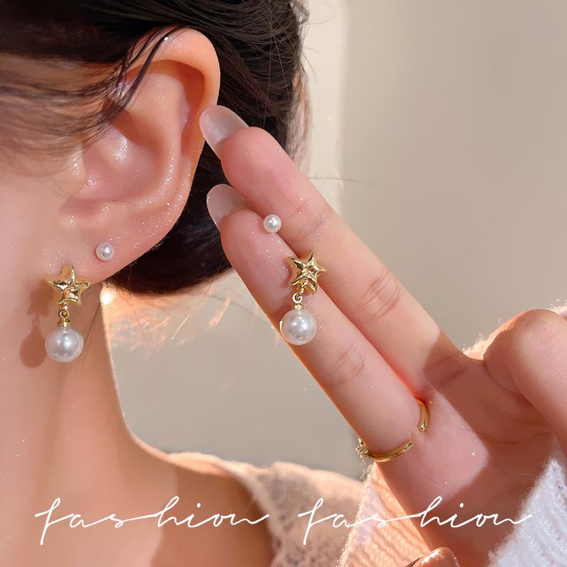 Khuyên Tai Đinh Tán Ngôi Sao Ngọc Trai, Bộ Hai Mảnh, Thiết Kế Độc Đáo Cao Cấp, Độc Đáo, Dành Cho Nữ, Hàng Mới Về, Bán Chạy, 2025 1