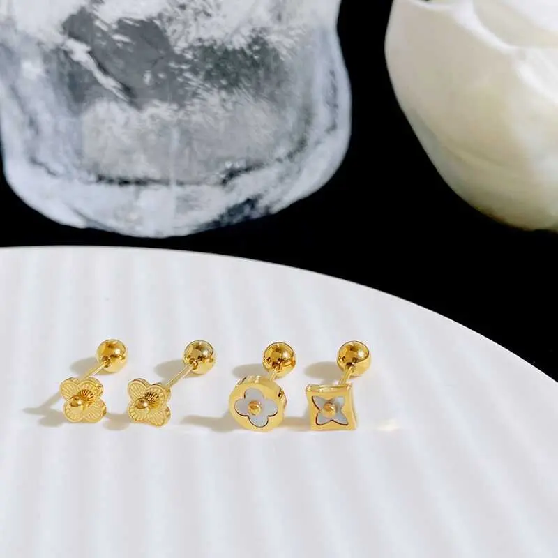 Bông Tai Thép Titan Thiết Kế Cỏ D, Khóa Hạt Đề Can Bốn Lá, Nhiều Màu Sắc, Phong Cách Hàn Quốc Women Hoa Hoa Tai 3