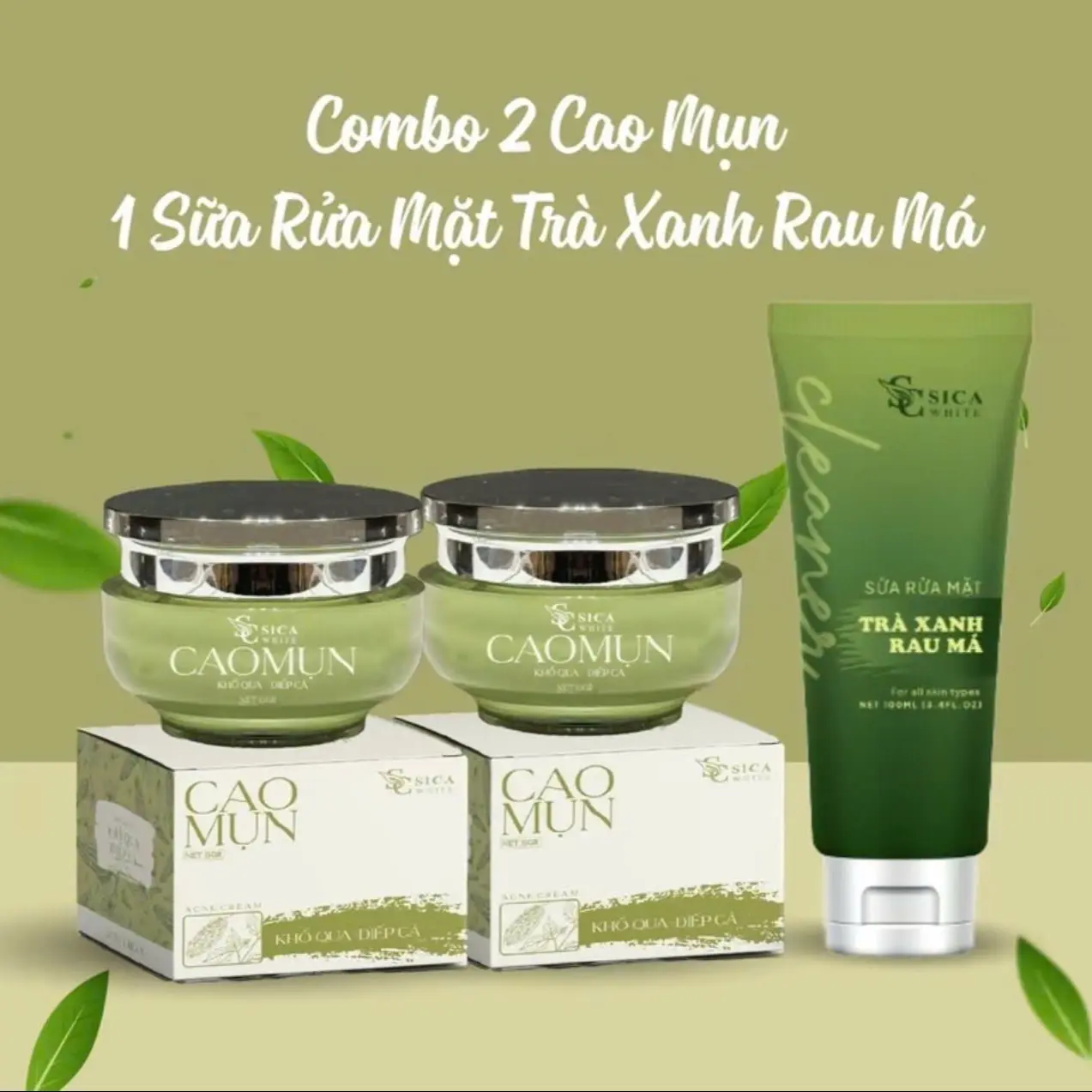 Combo 3 hộp ( 1 sữa rửa mặt sica và  2 kem cao mụn khổ qua và diếp cá SicaWhite) Skincare skin care
