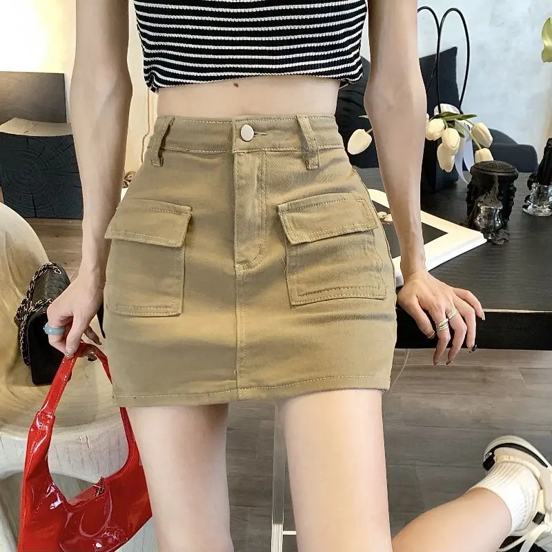 Chân Váy Denim Kaki, Chân Váy Chữ A, Cạp Cao, Bó Sát, Có Túi Độc Đáo Chân Váy Bodycon, Dành Cho Nữ, Mùa Hè, Hàng Mới Về Năm 2025, Được 7869 Người Vinh Danh festival  outfit Bóp Nữ Cầm Dép quai đính Áo nỉ Three met5tem heartsteel  quần  nữ chân  váy  xếp c
