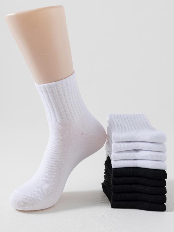 Women's 10 Pairs Casual Solid Crew Socks, Comfy Low Cut Socks For Women, Mid-Calf Socks For Daily Wear, Women's Socks & Hosiery 7