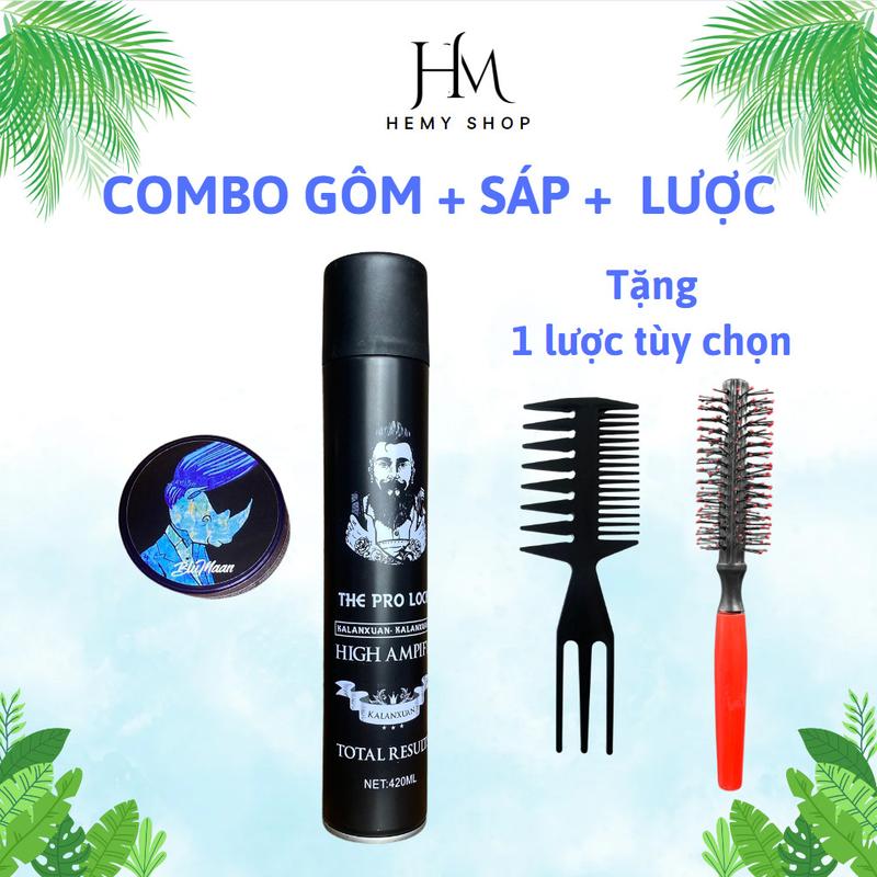  Combo Gôm Xịt Tóc Thepro + sáp vuốt tóc nam bluman xanh tạo kiểu tóc   tặng lược tạo kiểu  