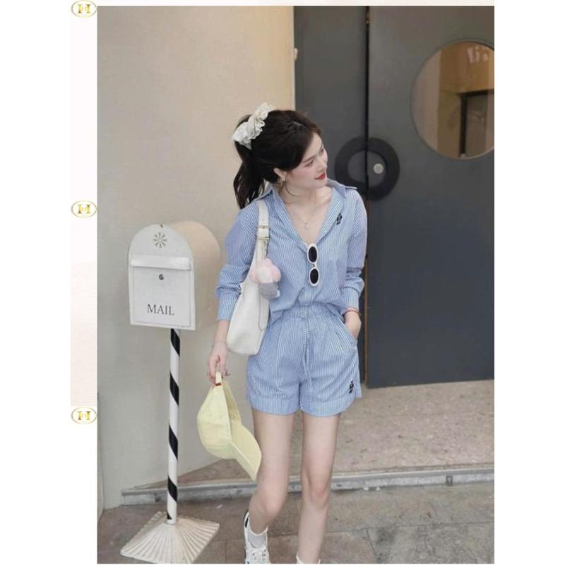 [Có tách lẻ] Set Bộ kẻ sọc thêu cún gồm áo sơ mi và quần đùi chất thô mềm, có túi, size 40-60kg, hot trend xuân hè 2025 - Top WomenStore 7
