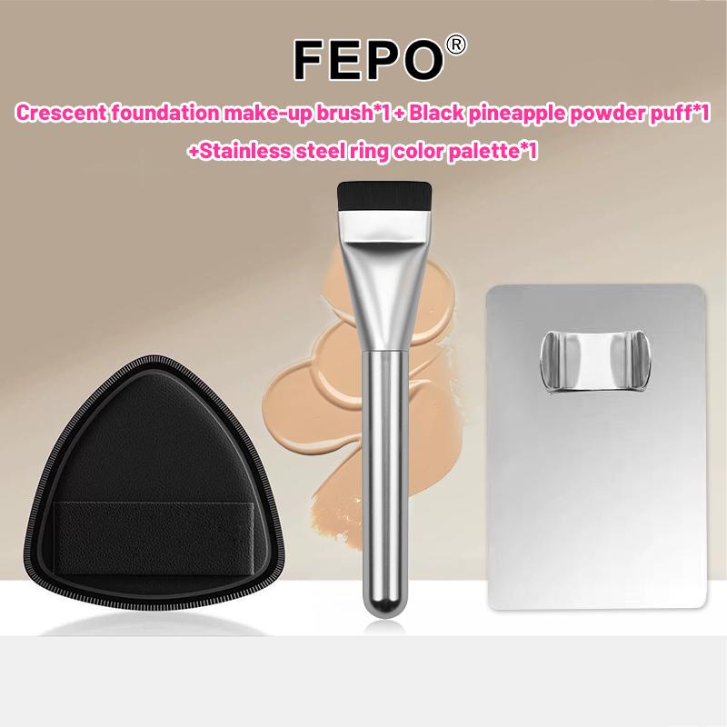  Bộ Cọ Trang Điểm Kem Nền Chân Thẳng 3 Cái Bảng Màu Vòng Thép Không Gỉ Kèm Bọt Biển Trang Điểm 