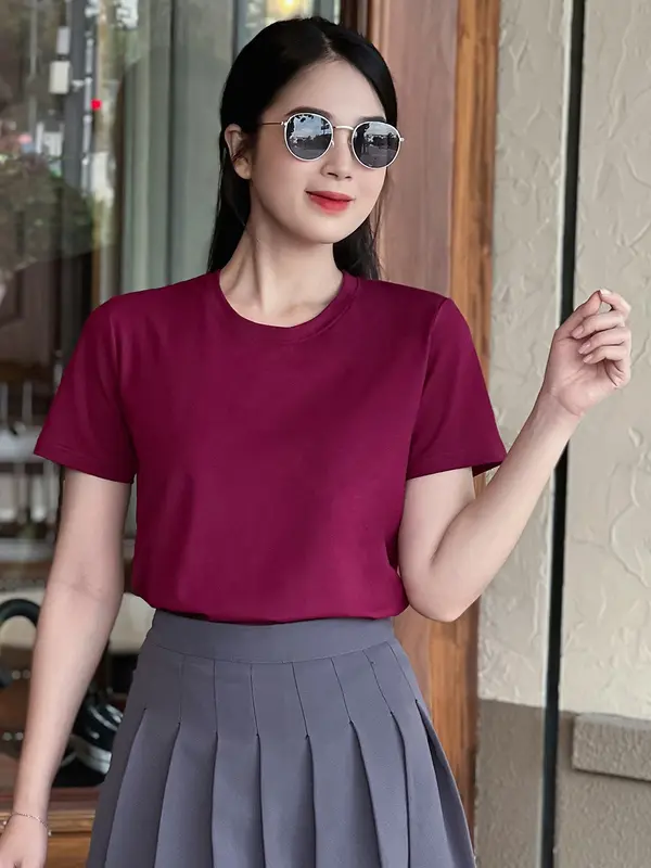 Áo thun trơn nữ cổ tròn TOLI 16 màu Form vừa dáng suông, vải cotton 4 chiều mềm mịn - BSB28 Top Women 3