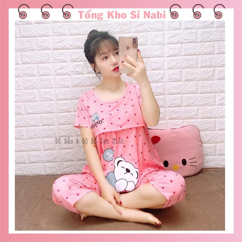 Bộ bầu - bộ sau sinh  -kiểu mới thời trang mới nhất( bầu lửng Gấu Ngủ ) chất liệu cotton - Có thun chỉnh bụng