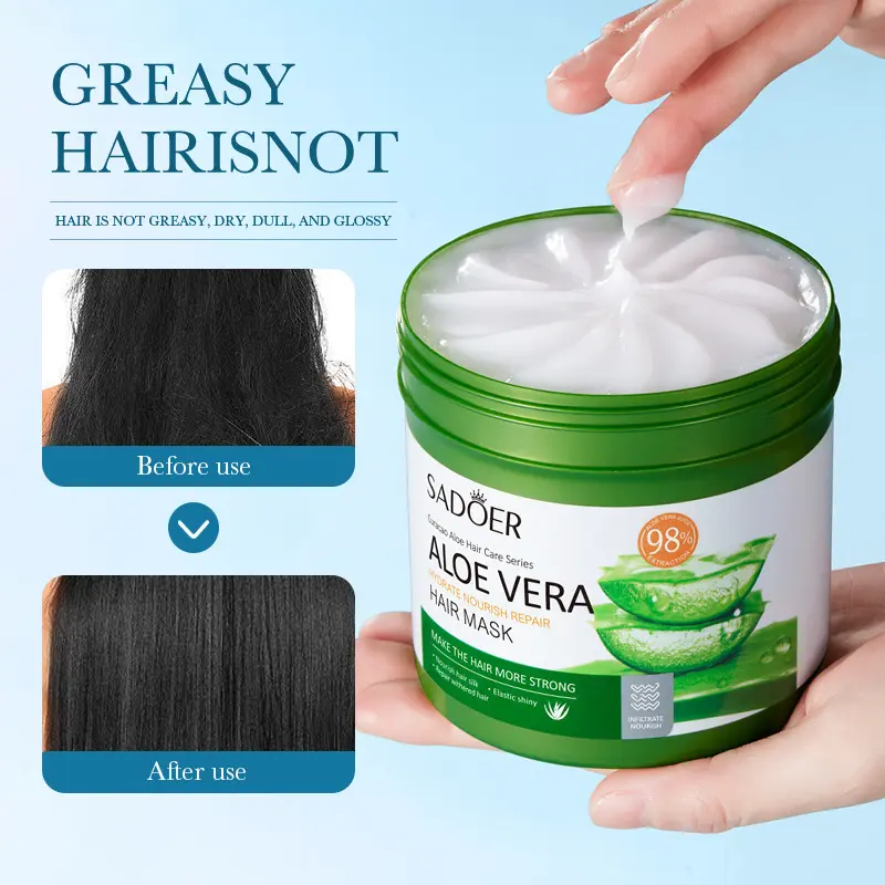 SADOER Aloe Vera Hair Treatment Mask Smoothing Keratin Treatmen Rambut Rusak dan Kering Rontok Ala Korea Lembut Wangi Menyehatkan Sampai Meluruskan 500ML Conditioner Shampoo Haircare Ketombe