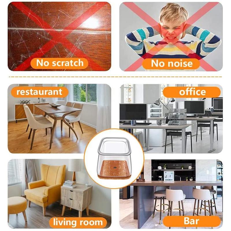 Clear Chair Leg Cover, 16pcs Silicone Square Chair Leg Protector, Anti-slip Noise Reduction Chair Leg Cover for Hard Wood Floor, Furniture Leg Cover for Bedroom Furniture, Home Bundles 5