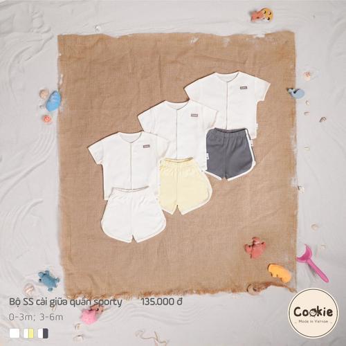 Bộ Quần Áo Sơ Sinh Cookie Cài Giữa Quần Sporty Cho Bé Size 0-3M & 3-6M, Chất Liệu Bozip Hàn Quốc bososinh