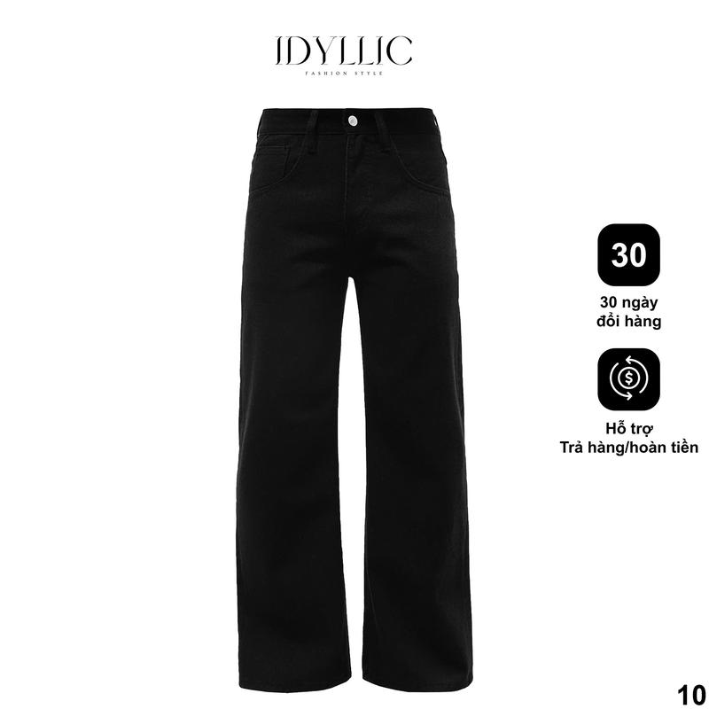 [IIDYLLIC] Quần jean nam nữ ống suông rộng thời trang màu đen tuyền không wash ít ra màu, vải rin cotton dày dặn IDY10 Menswear Cotton Pants