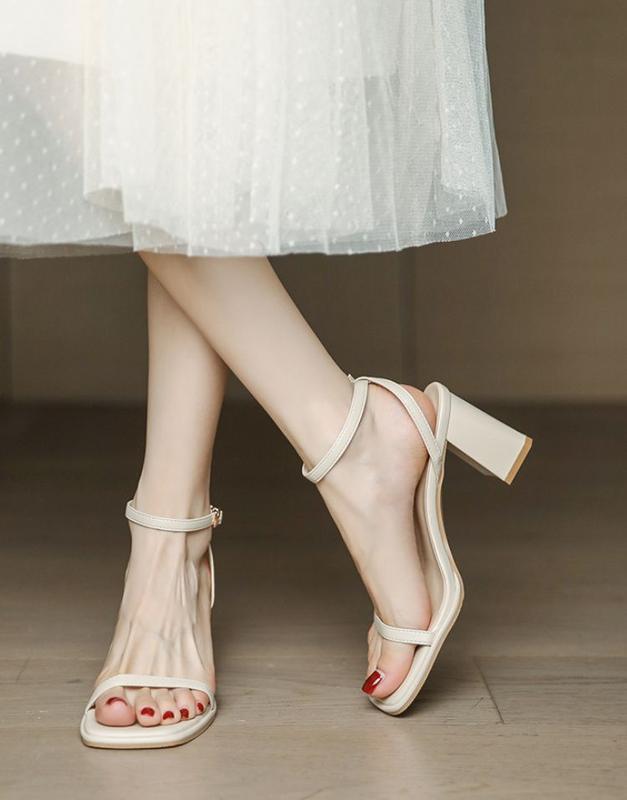 Giày cao gót nữ đế vuông 5 phân, Sandal cao gót hở mũi cao cấp kiểu pháp, 4 màu trắng,kem,đen,nâu, mã TD71 1