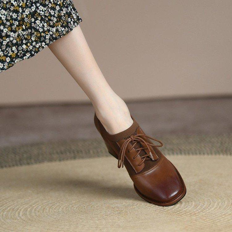Product Introduction of Giày Cao gót, Màu Nâu Cổ Điển Buộc Dây Da Mềm, Dành Cho Nữ, Thoải Mái Khi Đi Lại, Giày Cao Gót, Gót Vuông, Cắt Sâu, Giày Gót Chunky, Thích Hợp Cho Mùa Lò Xo Và Mùa Thu, 2022 3