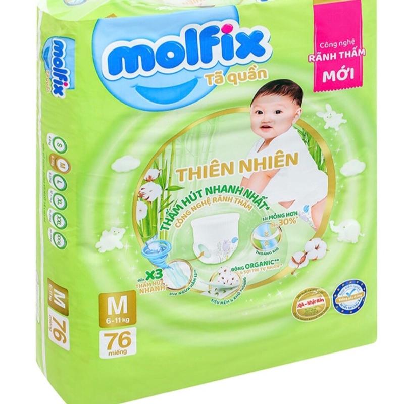 Tã quần Molfix thiên nhiên sợi bông Organic size M76 L68 XL62 XXL56 cho bé Bỉm Quần