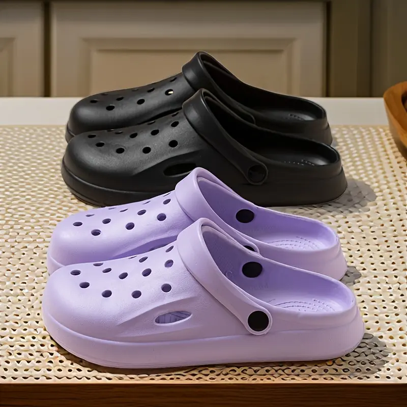 EVA Solid Color Clogs, Lightweight Flat Soft Sole Home Garden Clogs, Breathable Hollow Beach Clogs Boy Footwear 5