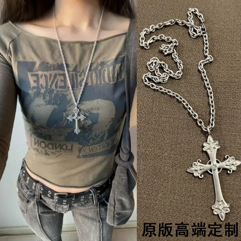 Vòng Cổ Chữ Thập Lớn, Thiết Kế Đặc Biệt Hàn Quốc, Màu Bạc Cùng Phong Cách, Vòng Cổ Dài Nữ, Vòng Cổ Punk Cổ Điển Thời Trang Mới, Năm 2025