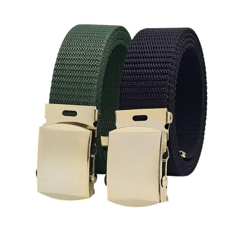 Dây nịt vải dù nam DHM-441 | Đầu khoá con lăn mặt in nổi màu vàng thời trang | Bảo hành 12 tháng