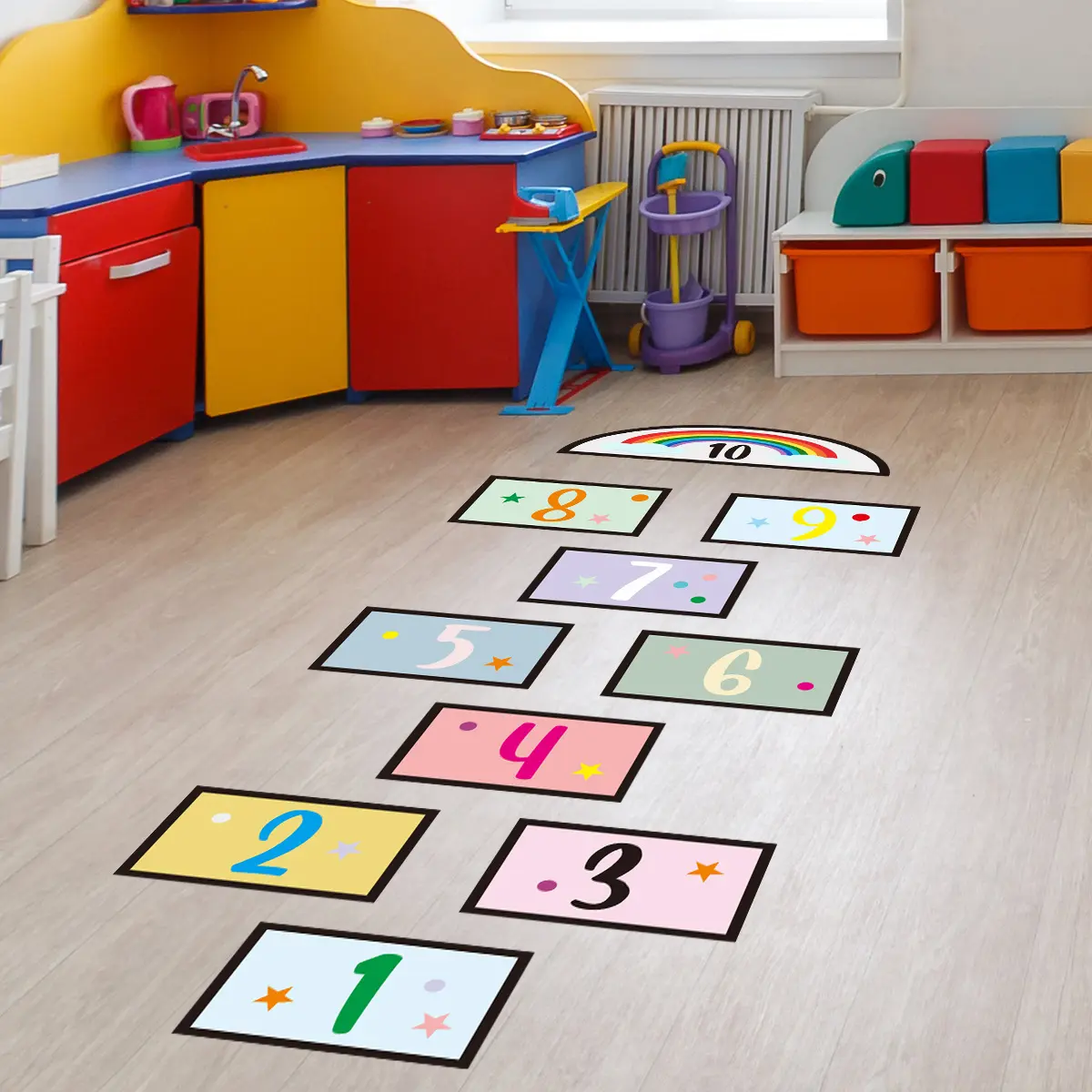 Jumping Plaid Wall Stickers Children's Game Preschool Floor Stickers Children's Room Living Room Kindergarten Jumping House Floor Decorative Painting