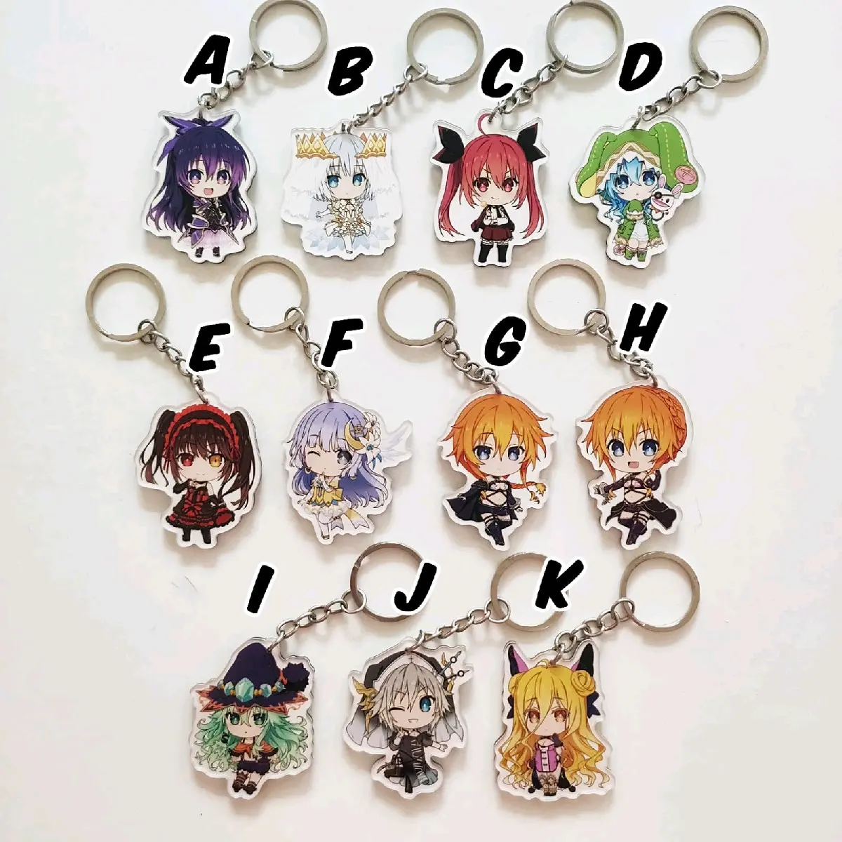 Keychain Anime Date A Live 2 Tooka Origami Yoshino Kurumi Kaguya Yuzuru Miku Natsumi Nia Mukuro Gantungan Kunci Akrilik Ganci Merchandise