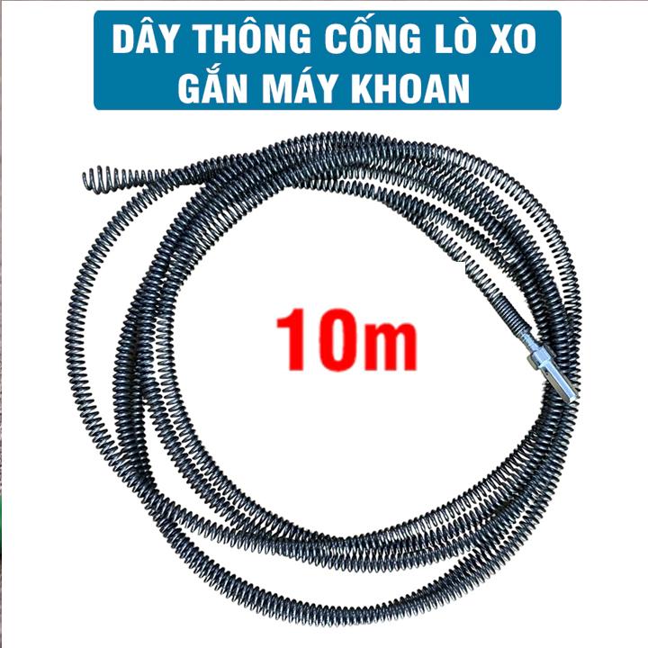 Dây thông tắc cống, thông bồn cầu lò xo gắng máy khoan phi 10 - dài  5m, 8m, 10m