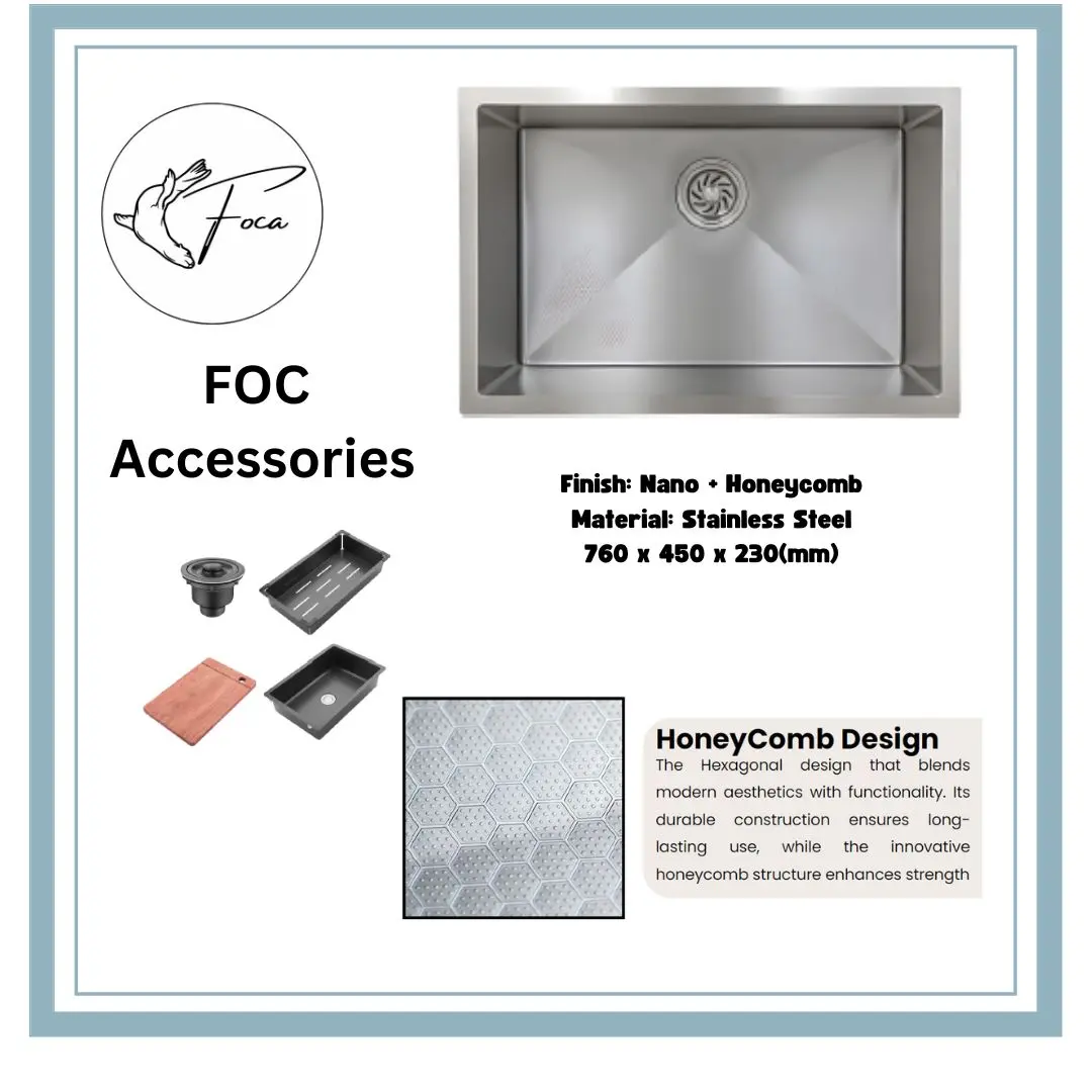 Foca Honeycomb with Nano Stainless Steel Kitchen Sink 760mm