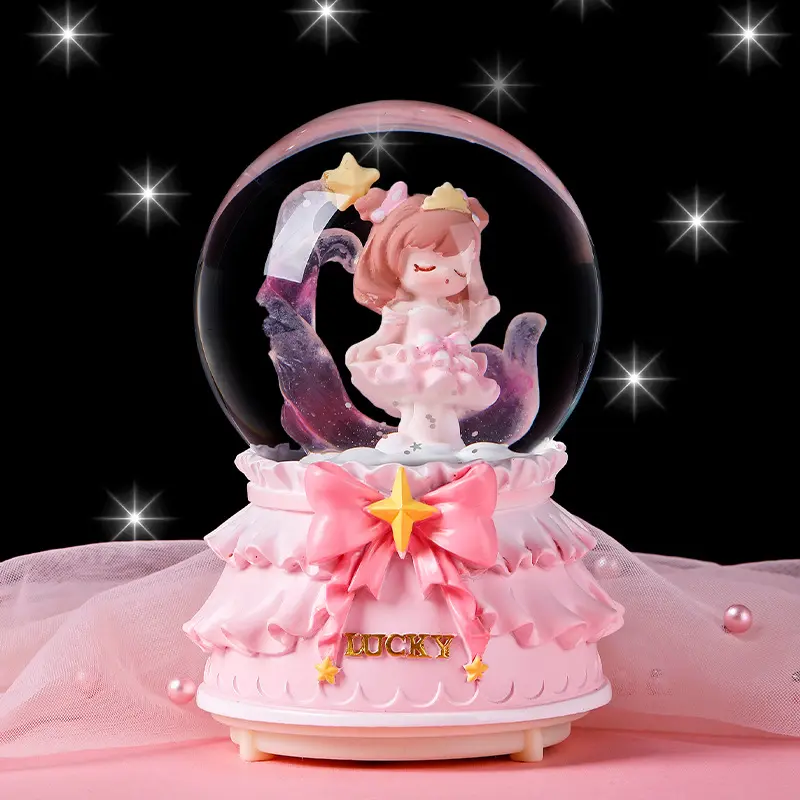 New Ball Music Box Girl Heart Unicorn Luminous Snowflake Music Box Girlfriend Romantic Birthday Gift Ornament Snow Globe