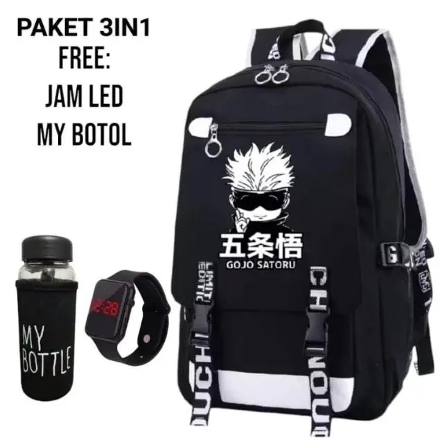 HS - TAS SEKOLAH ANAK SD LAKI LAKI PEREMPUAN GOJO SATORU JUJUTSU KAISEN ANIME FASHION TERBARU MURAH TAS RANSEL SEKOLAH ANAK PAUD TK TAS ANAK LAKI LAKI FREE JAM LED MY BOTTLE BANYAK BONUSNYA