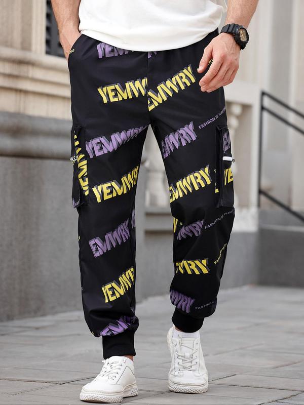 Men's Regular Fit Letter Print Cargo Pants, Casual Street Comfy Trousers for Gym Workout Running, Fashion Men's Bottoms for All Seasons 5