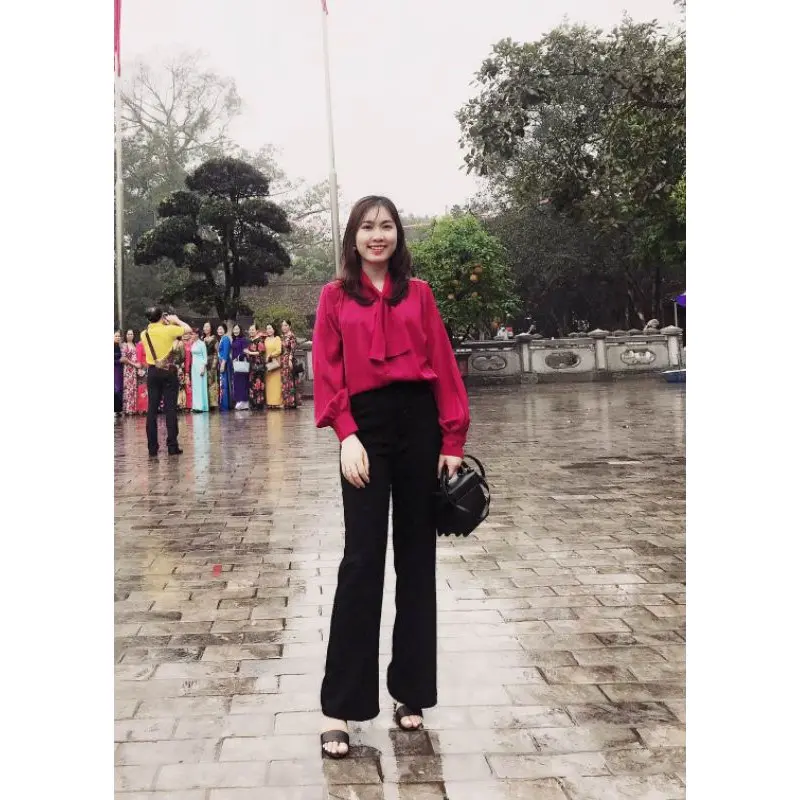 Quần Ống Loe Cạp Cao 2 Cúc Tôn Dáng Có Túi, Quần Vải Tuyết Mưa Hàn, Quần nữ đơn giản sang trọng DE LANA KOREA V828 không có Drawstring 7