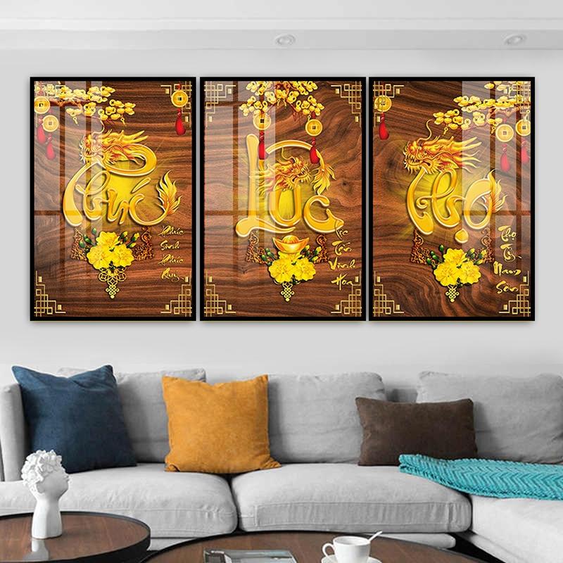 Tranh Laminate Tráng Gương - Tranh Treo Tường Mừng Thọ Chữ Thư Pháp - Phúc Lộc Thọ Bộ 3 Tấm Decor Phòng Decor Tường Phòng Khách văn phòng may mắn Tranh Phong Thủy Tranh trang trí nhà tranh quà tặng mừng khai trương tranh mừng tân gia