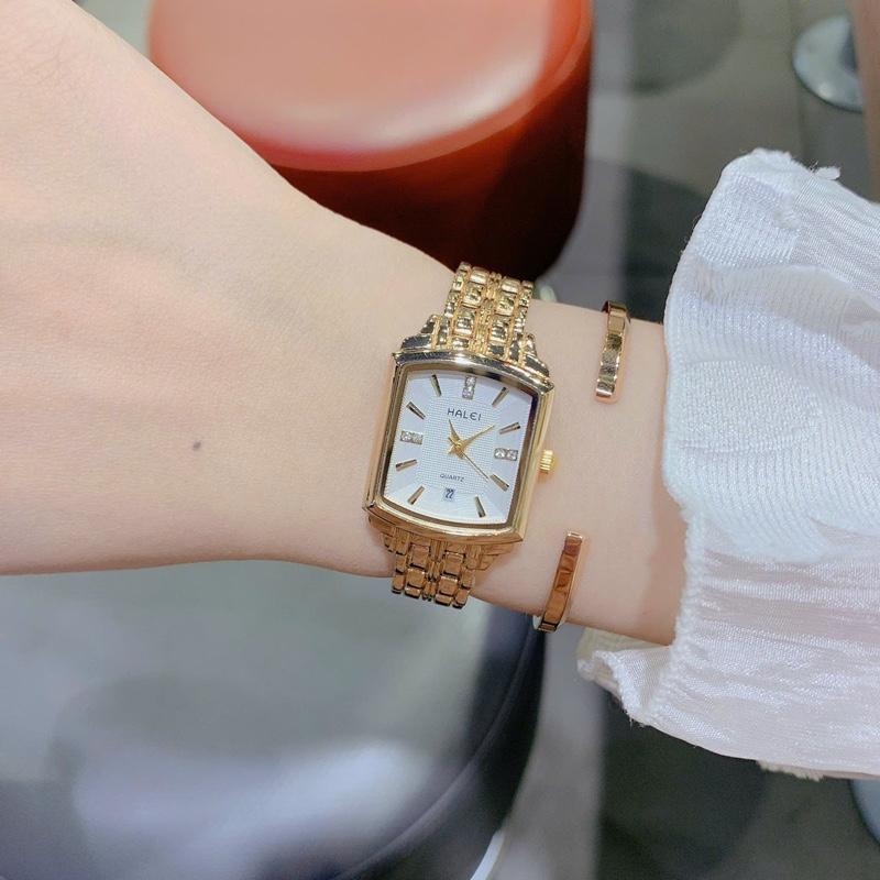  ￼Đồng Hồ Nữ Halei Vuông Có Lịch Ngày Cao Cấp  TẶNG THÁO MẮC PIN DỰ PHÒNG Đeo Tay Voi Watch Women 
