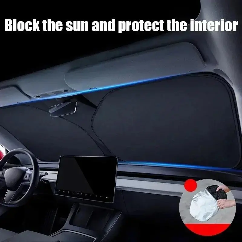 Car Sunshade, Full Cover Car Front Window Sunshade, Heat Protection UV Folding Front Window Privacy Visor Accessories for Tesla Model 3 Model Y 7