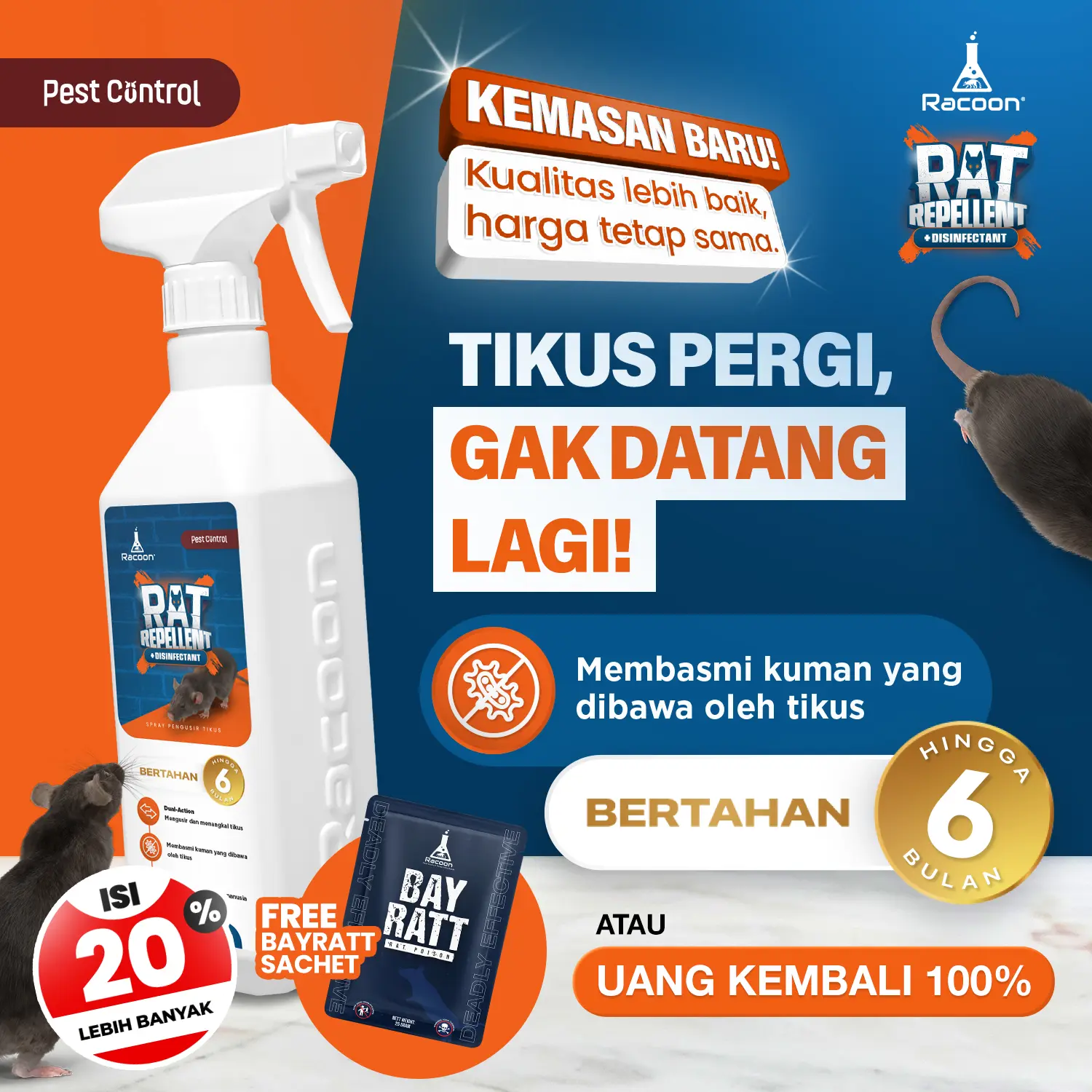 Racoon Rat Repellent Cairan Pengusir Tikus + Disinfektan 600 ML - Aman untuk Manusia dan Hewan Peliharaan anti tikus
