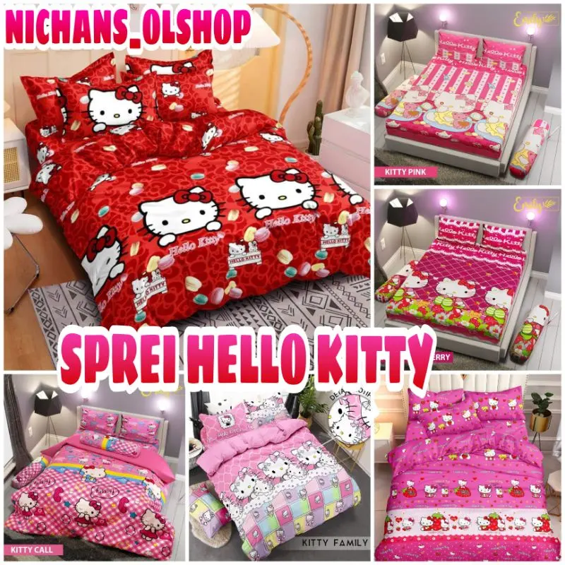 Cadar Watak, Rekaan Hellokitty, Sesuai untuk Katil Kanak-kanak, Cadar BT21, Cadar Kartun Motif, Cadar untuk Katil HelloKitty Cotton Kapas Kamar