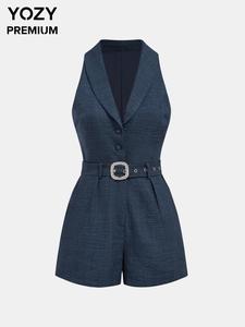 YOZY Women's Solid Pocket Romper, Elegant Sleeveless Romper for Work Office Business, Ladies Summer Clothes