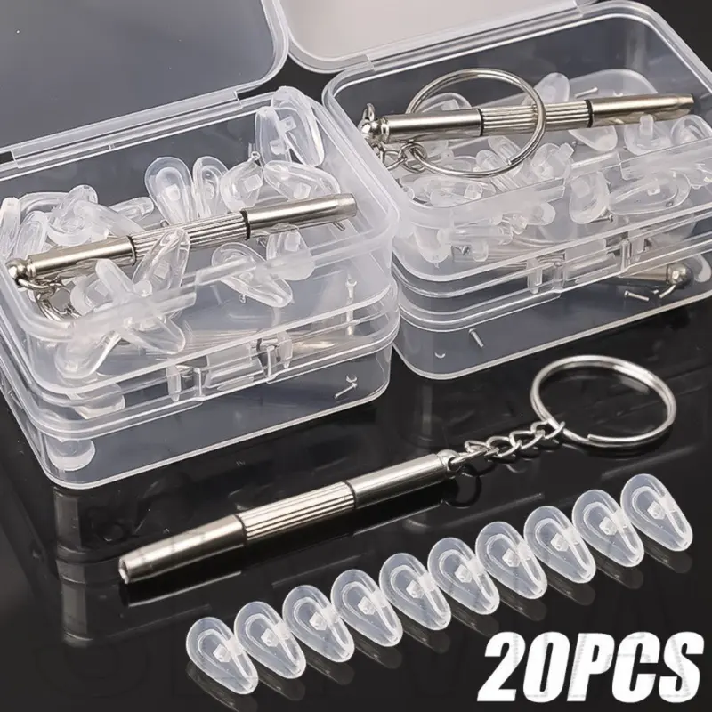 Bộ Đệm Mũi Đai Ốc Vít, 20 Cái, Dụng Cụ Phục Hồi Phụ Kiện Kính Mắt, Đệm Mũi Silicon, Bao Gồm Tuốc Nơ Vít, Cầm Tay, Chống Trượt, Bộ Phục Hồi Quang Học, Thích Hợp Cho Kính 0