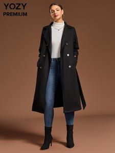 YOZY Women's Solid Double Button Belted Overcoat, Casual Long Sleeve Lapel Coat for Fall & Winter, Women's Clothing for Daily Wear, Valentine's Day Gift for Girl, Fall & Winter Clothes