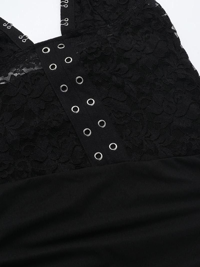 Product Introduction of Women's Plain Floral Lace Backless Halter Dress, Elegant Sheer Sleeveless Dress for Party Club Dating Wear, Ladies Summer Clothes 6