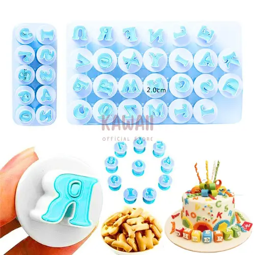 KS Cetakan Huruf Besar Kecil Angka Untuk Kue Keju Biskuit Kue Kering Fondant Cake Press Plunger Alat Baking Tools Diy Hias Kue Cetakan Kue Tekan Plastik Food Grade