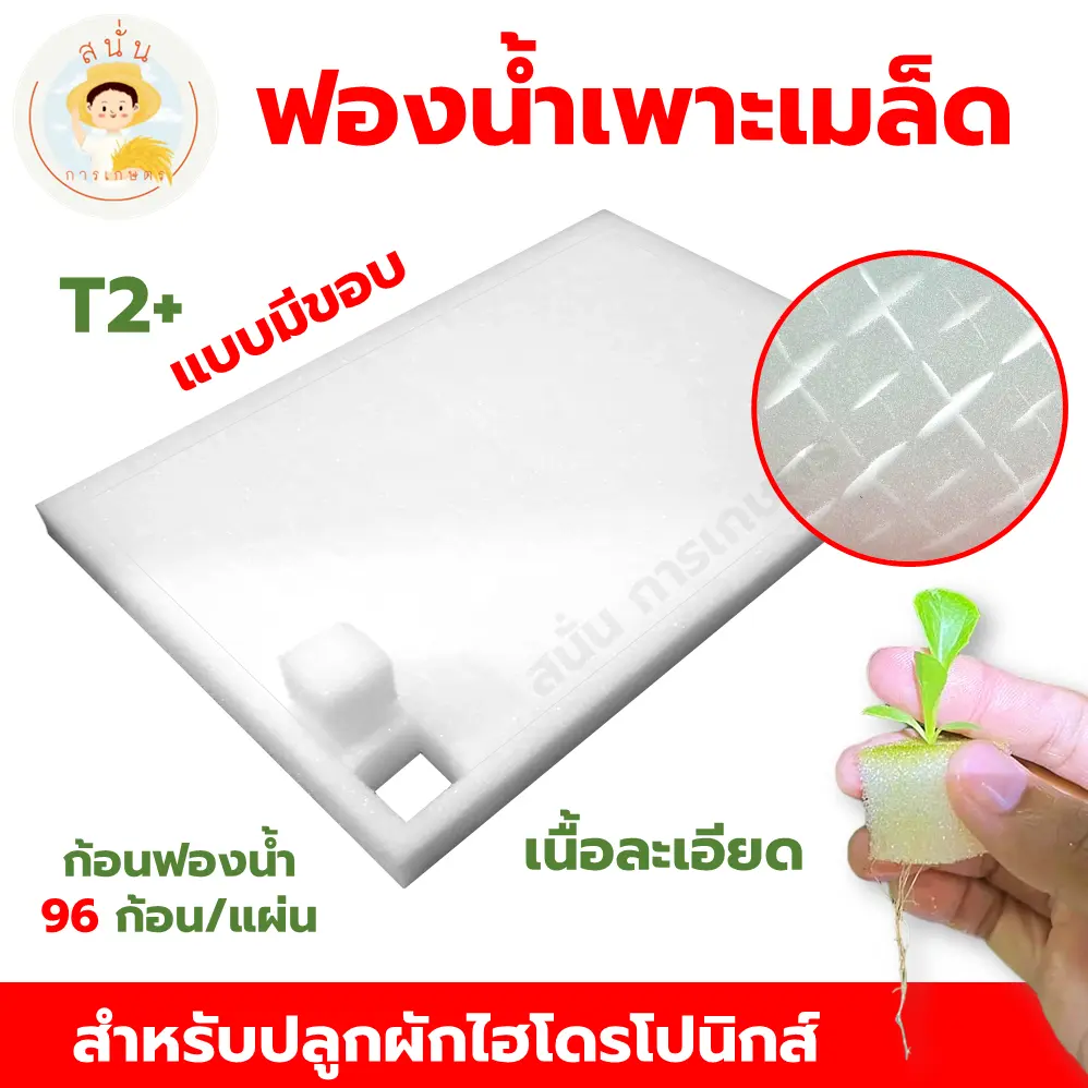 ฟองน้ำเพาะเมล็ด ปลูกผักไฮโดรโปนิกส์ ฟองน้ำปลูกผัก เนื้อละเอียด แบบมีขอบ 96 ก้อนต่อแผ่น บากรูพร้อมใช้