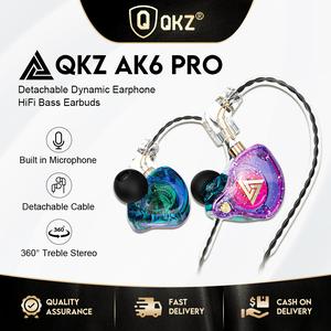 QKZ Ak6 Pro Original Genuine Wired Hi-Fi Bass Earbuds Monitor With Removable Cable Gaming Headset Audio Connector Microphone Electronic
